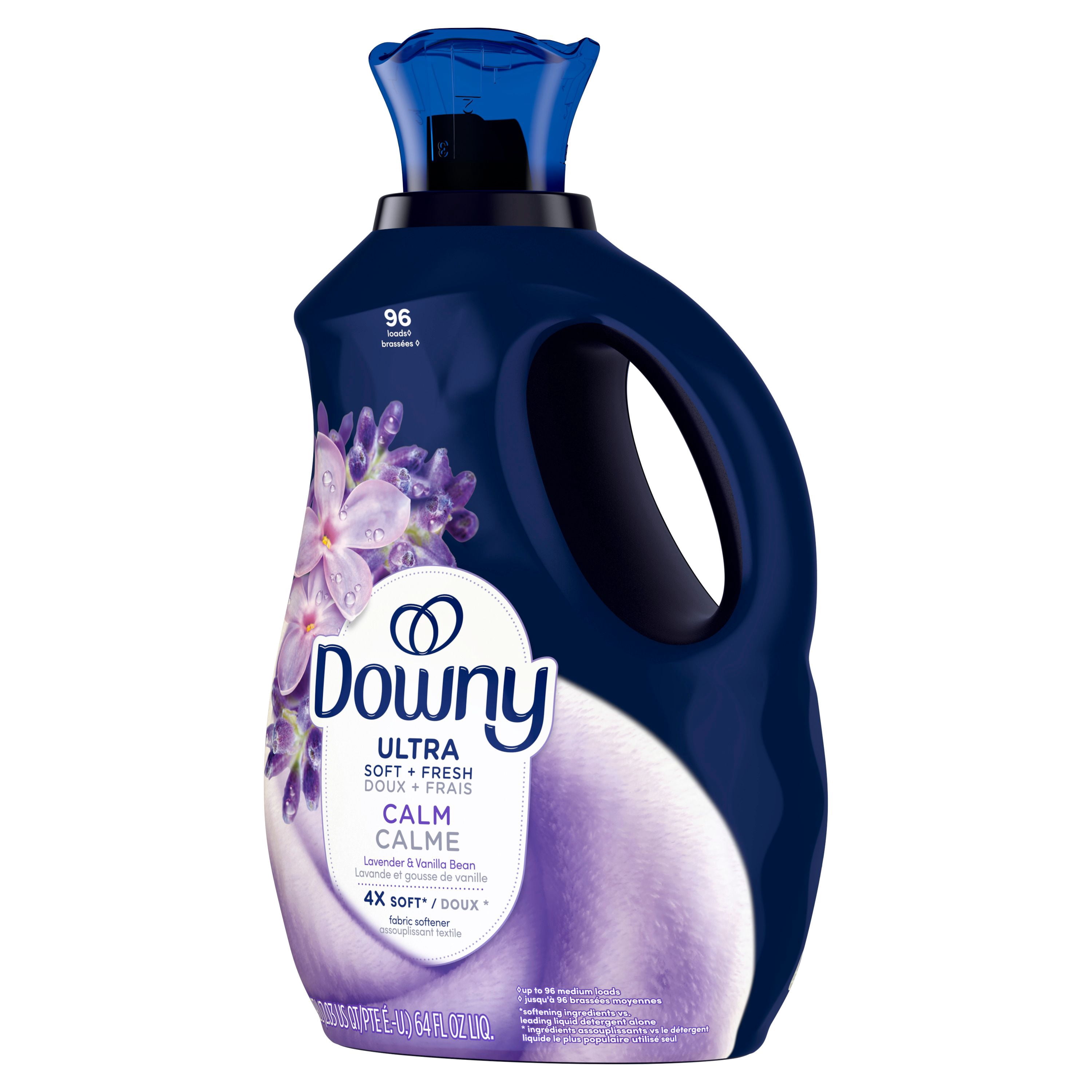 Downy Assouplisseur Textile Liquide Ultra Doux Plus Frais, Calme, Lavande et Gousse de Vanille, Downy Assouplisseur Textile, Assouplisseur à Lessive 96WL