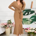 thumbnail image 4 of FcBaudy Longues Robe à Manches à Col en V, Robes d'Été pour Femmes, Robes pour Femmes Mode Féminine Col en V Manches Longues Robe Sirène Unie Robes Femmes Robe, 4 of 9