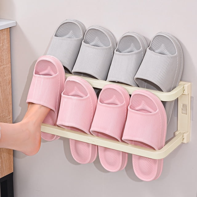 CaiYueKe Wall Mounted Shoe Rack, Bathroom Slipper Organizer, Punch Free Adhesive Storage Holder, Toilet Slippers Rack, Space Saving Wall Mount Shoe Shelf, Plastic Shoe Rack for Home