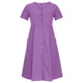 thumbnail image 2 of QUYUON Robe en Lin Femme Été Décontractée Col en V Manches Courtes Chemise Boutonnée Robes Invitée de Mariage Cocktail Fête Robe Trapèze Mini avec Poches Robe de Plage Soleil Style D-3432 Violet G, 2 of 8