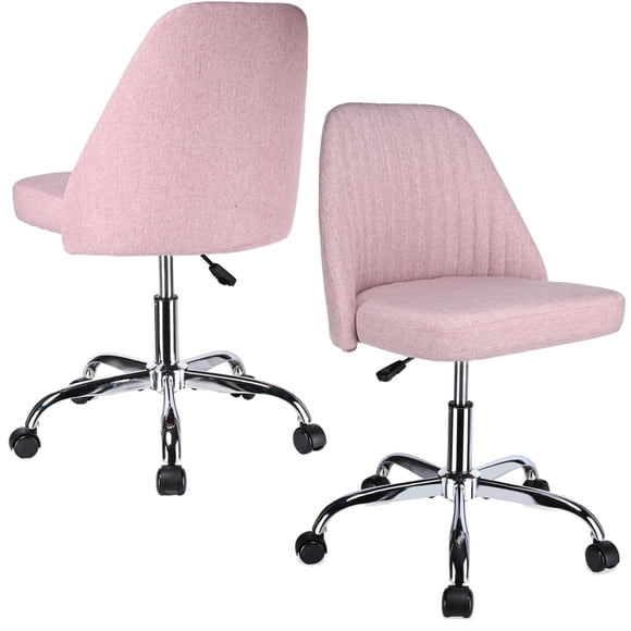 Chaise de Travail Sans Accoudoirs en Tissu de Lin, Chaise de Bureau à Dossier Mi-Haut Confortable pour la Maison avec Hauteur Réglable, Chaise Moderne et Mignonne Rembourrée pour Maquillage pour Réunion Chambre Étude Coiffeuse, Rose