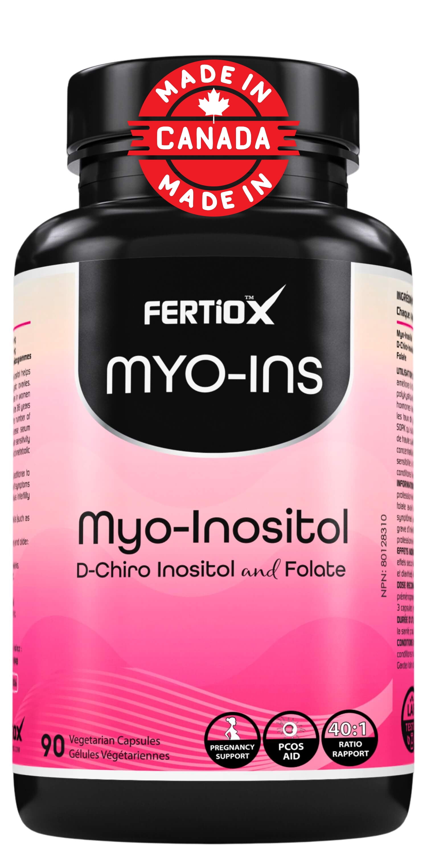 Fertiox Myo-Ins Capsules I Myo-Inositol 1800 mg, D-Chiro Inositol 45 mg and Folate 420 mcg Per Serving, High Dose and Purity I 90 Vegetarian Capsules I Ideal 40:1 Ratio