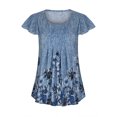 thumbnail image 3 of drppepioner Mode Femme Manches Courtes Col Rond Rétro Imprimé Hauts Amples Blouse, 3 of 5