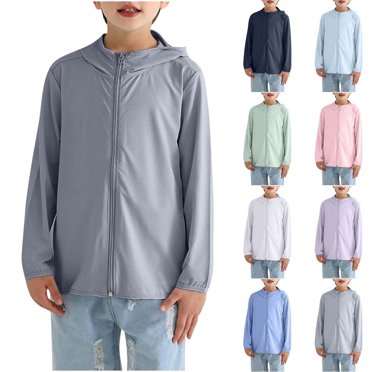 MKOSPLRT 3-12 Ans Enfants UPF 50+ Veste de Protection Solaire Athlétique Garçons Filles Chandail à Capuchon à Fermeture Éclair Chandail Rafraîchissant Uni Ample Course Plein Air Chandail à Capuchon