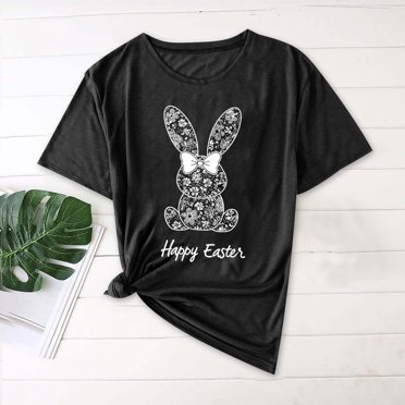 Amzcrzy T-Shirts de Pâques pour Femmes Décontractés à Manches Courtes Col Rond Hauts d'Été Tendance T-Shirts Graphiques de Pâques Polyvalents Basiques Légers pour Femmes