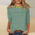 thumbnail image 3 of Jovati Blouse Décontractée à Manches Courtes et Col Rond pour Femmes, Imprimé à Rayures, Mélange Polyester-Spandex, Tenue Quatre Saisons, Coupe Fidèle à la Taille, Lavable à la Machine, 3 of 6