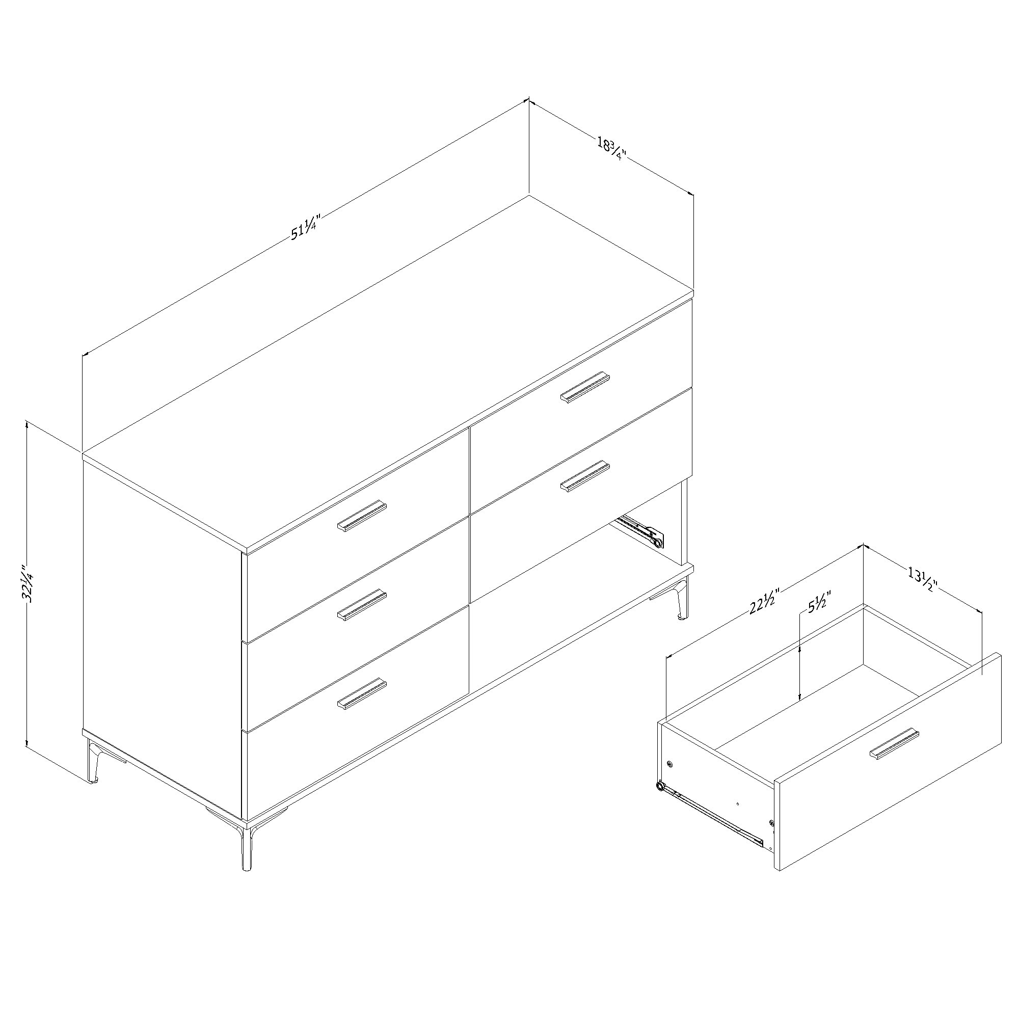 Commode 6 tiroirs à pattes en métal pour Adulte, fini Noyer naturel, collection Musano de Meubles South Shore