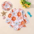 thumbnail image 4 of Fortune Infant Girls Swimsuit Baby Flower Print Long Sleeve Zipper Ruffle Swimwear+Cap, 4 of 8