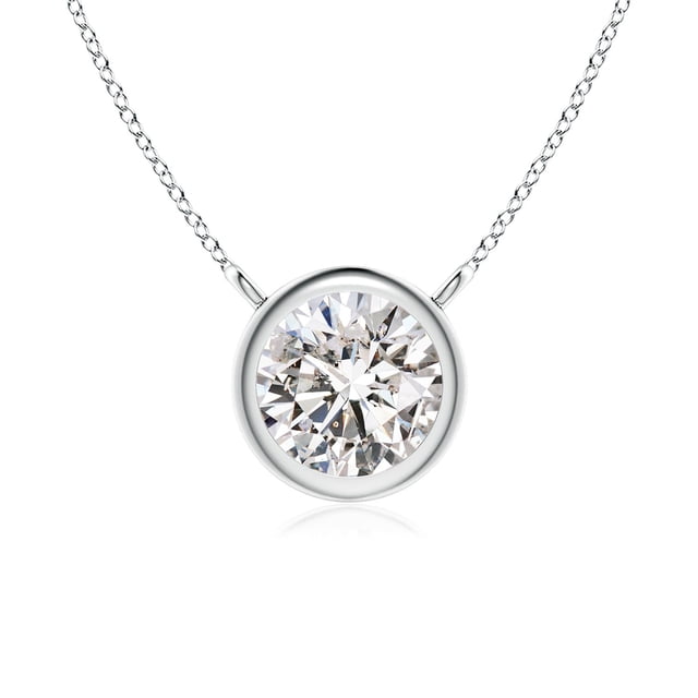 Angara Collier en Diamant Naturel - Collier Solitaire en Diamant Rond Serti Clos en Platine pour Femmes