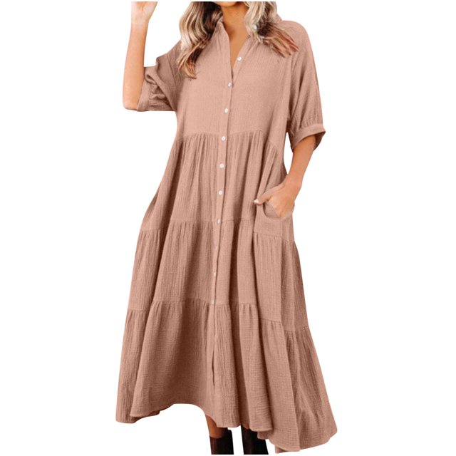 Gspmoly Robes pour Femmes, Robe d'Été Décontractée pour Femmes à Col Rond, Unie, Sans Manches, Longue, Robe de Cocktail, Aubaines du Jour