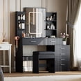 thumbnail image 1 of Vanity Desk with 6 Drawers & Charging Station, Makeup Vanity Set with Adjustable Mirror Lights, Stool & Shelves, 1 of 7