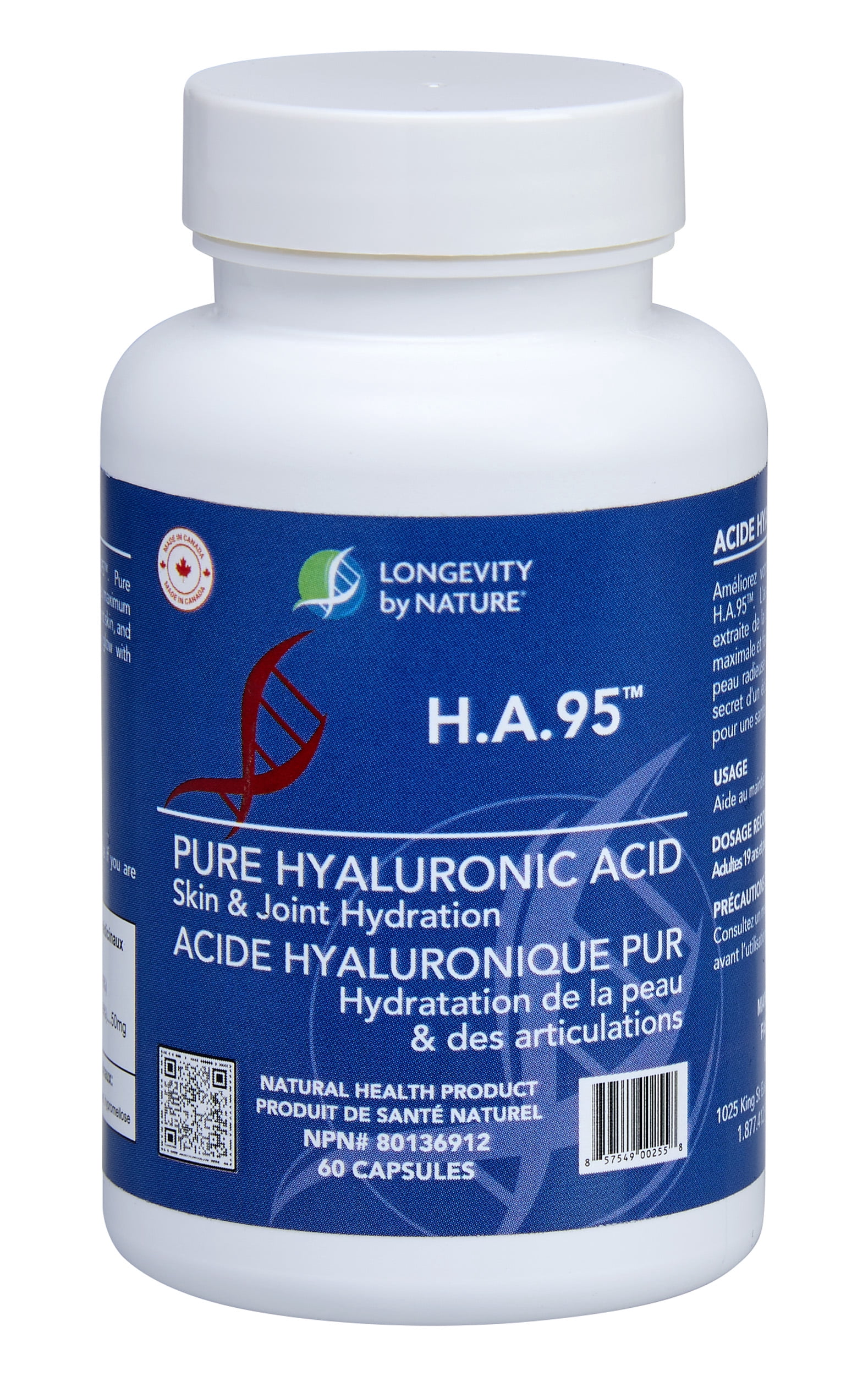 Longevity By Nature Hyaluronic Acid Capsules, HA95 Rooster Comb Extract, Joint Support & Skin Hydration Supplement, 60 Capsules