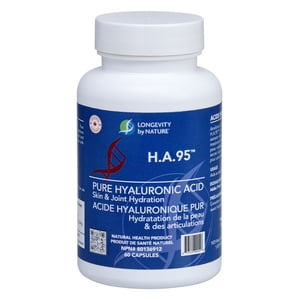 Longevity By Nature Capsules d'acide hyaluronique, HA95 Extrait de peigne de coq, soutien conjoint & Supplément d'hydratation cutanée, 60 Capsules