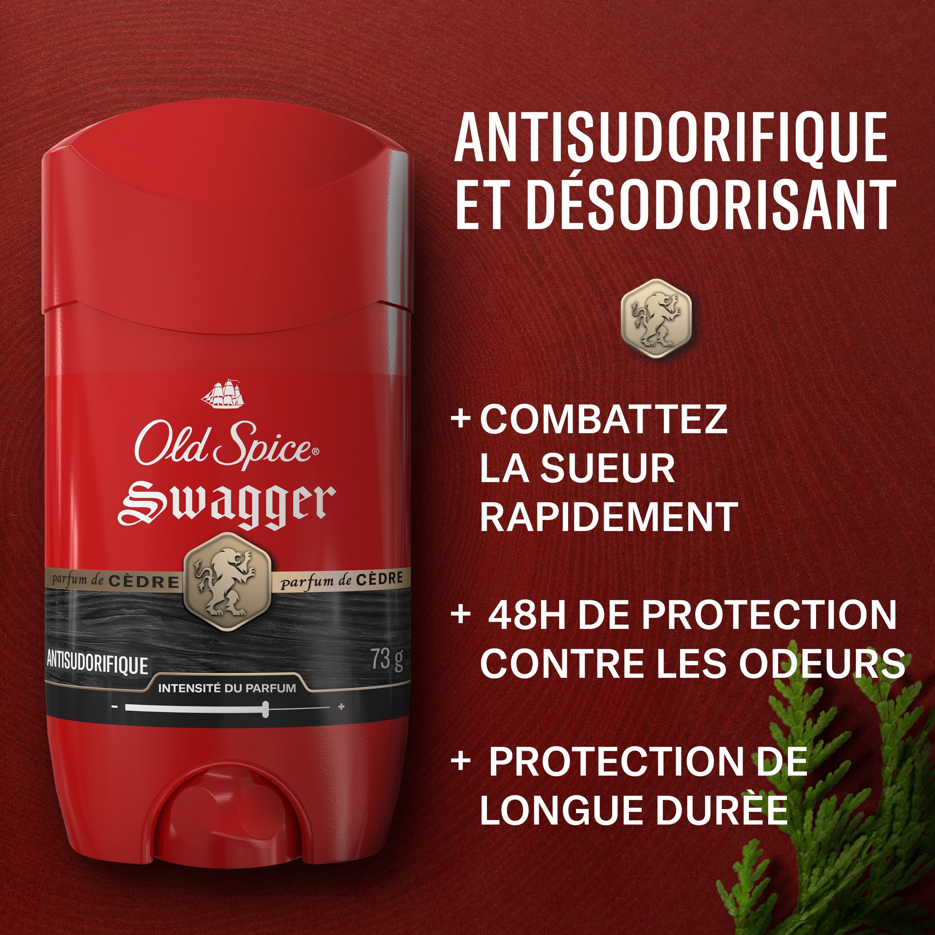 Antisudorifique et désodorisant pour hommes Old Spice Collection Rouge, parfum Swagger, protection durable, 73 g