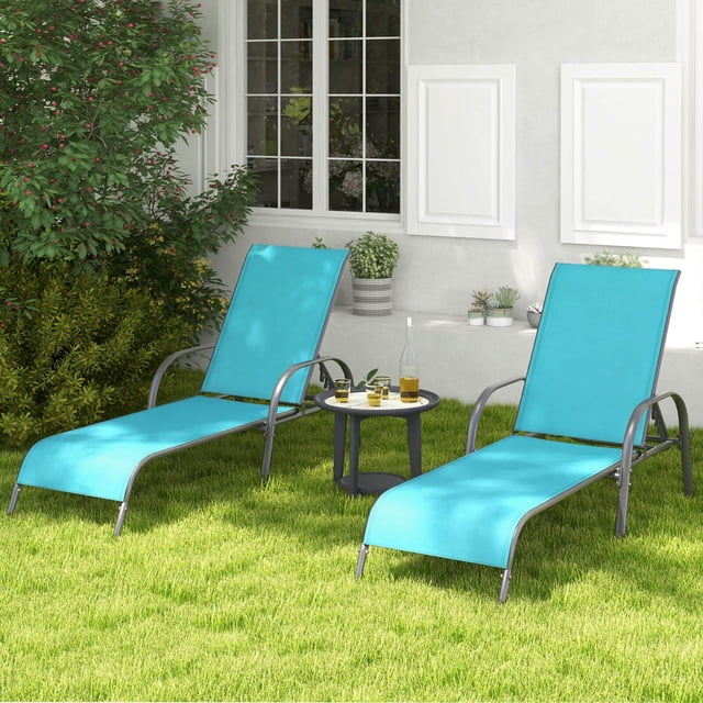 Costway Lot de 2 Chaises Longues de Patio avec Accoudoirs Inclinables Réglables, Turquoise