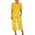 thumbnail image 1 of Mikilon Pyjama Décontracté pour Femmes, Ensemble de Sommeil, Mode, Imprimé, Manches Courtes, Pantalon Capri, 2 Pcs, Col Rond, Tenue de Détente Décontractée avec Poches, Ensemble 2 Pcs, Jaune-A TP, 1 of 8