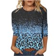 thumbnail image 2 of Qertyioot Hauts de Mode pour Femmes, T-shirt Ample Imprimé Mi-Long Manches 3/5 Blouse Col Rond Décontracté, 2 of 4