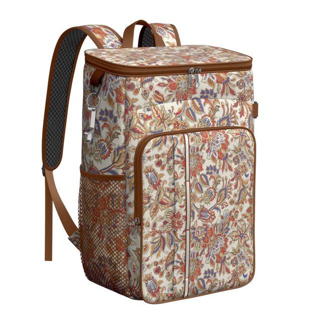 Vintage Fashion Cooler Backpack – Leak-Proof & Waterproof Backpack Cooler Bag with Plaid Print, High-Performance Insulation for Camping & Work Lunch
