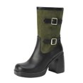 thumbnail image 1 of B91xZ Bottes Chelsea à Plateforme pour Femmes Mode Talon Bas Fermeture Éclair Mi-Mollet Chaussures, Vert 6.5, 1 of 5