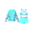 thumbnail image 4 of Manyakai 3Pcs Girls Tankini Rashguard Swimsuit Set Long Sleeve Swim Shirt Crop Top with Swim Trunk Green 16, 4 of 7