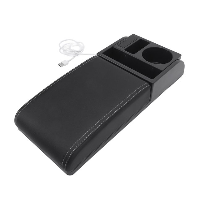 Coussin d'Accoudoir de Console Centrale de Voiture, Housse d'Accoudoir Réglable avec Porte-Gobelet et Port USB, Protecteur d'Accoudoir Universel en Cuir, Rallonge de Boîte de Rangement Auto