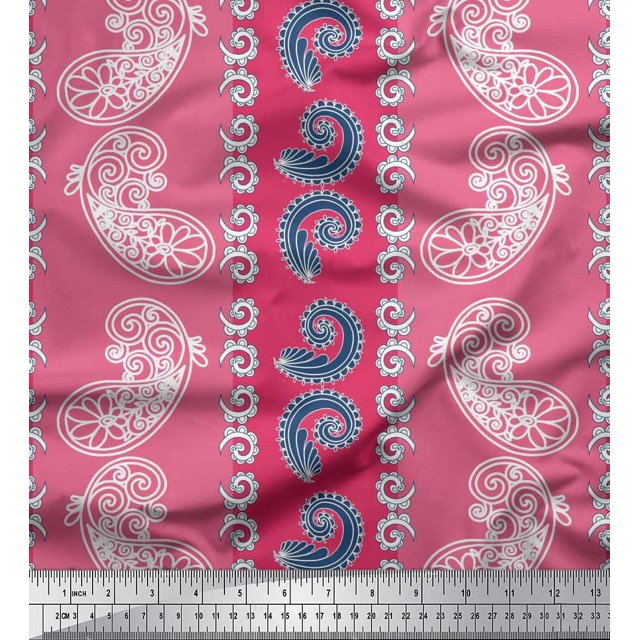 Soimoi Pink Silk Fabric Stripe & Paisley Fabric Prints By Yard 42 Inch Wide