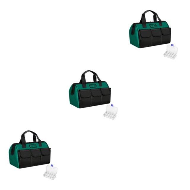 QualitChoice Tool Bag Woodworking Electrician Bags Storage Box Adjustable Waterproof Large Capacity Maintenance Hardware Tools Kit Black Green/13 inch 3PCS