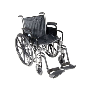Drive Medical Black Silver Sport 2 Wheelchair, Detachable Desk Arms, Swing away Footrests, 20" Seat