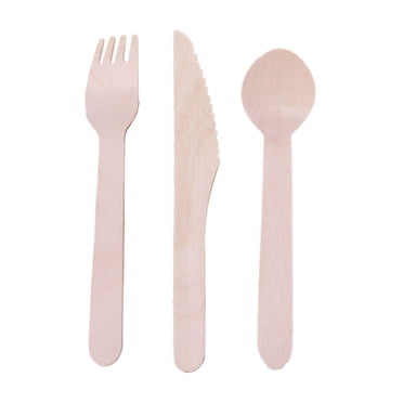 150pcs Wooden Forks Spoons Cutters Set Disposable Wood Cutlery Utensils Tableware for Dinner Barbecue (50pcs Spoons 50pcs Forks 50pcs Cutters)