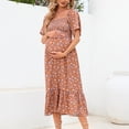 thumbnail image 2 of MEZZALL Robe Femme Florale à Encolure Carrée Robes Midi Robe de Maternité Enceinte Décontractée Robe Trapèze Longue Fluide à Smocks Coupe Décontractée Tenue Quotidienne TG, 2 of 5