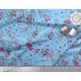 thumbnail image 3 of Soimoi Tissu Crêpe polyester Bleu Imprimé Insectes, Roses et Feuilles 1 Yard 42 Pouces de Large, 3 of 3