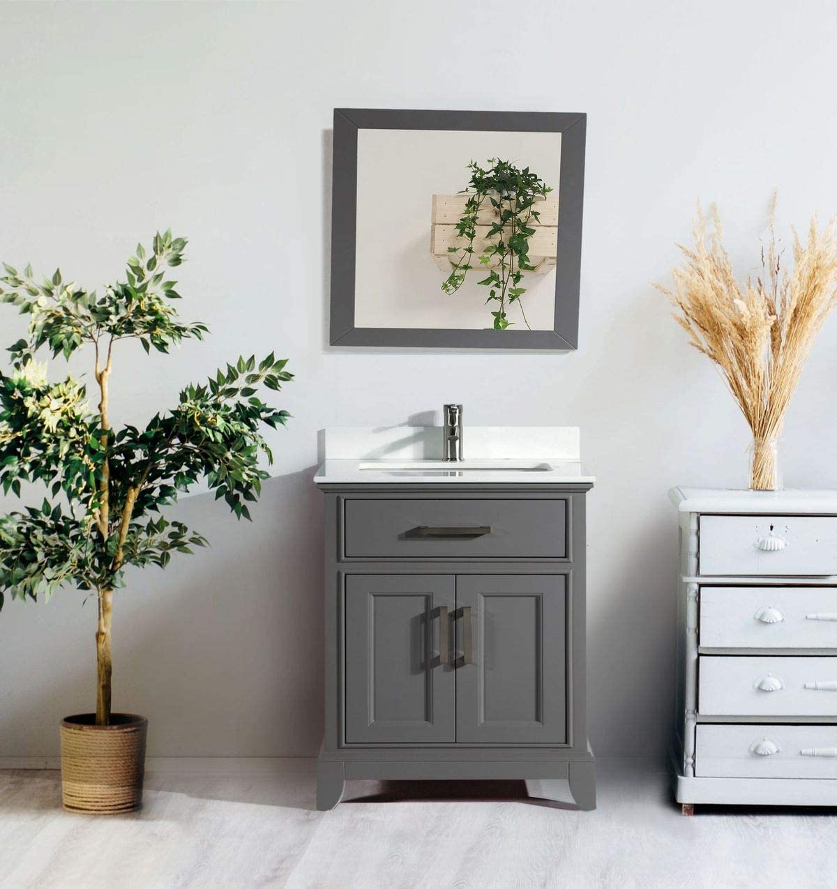 Vanity Art 30" Single Sink Bathroom Vanity Set with Engineered Marble Top and Free Mirror