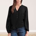 thumbnail image 3 of AherBiu Hauts à Manches Longues pour Femmes Blouse en Coton et Lin Demi-Boutonnage Col en V Hauts de Sortie pour Femmes, 3 of 5