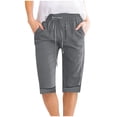 thumbnail image 4 of Summer Clearance 2025! Womens Plus Size Pants,Women Solid Color High Waisted Elastic Drawstring With Pocket Cotton And Linen Five Quarter Pants, 4 of 5