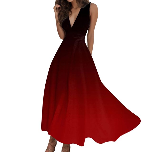 Yuyuzo Robes de Plage pour Femmes 2024 Décolleté en V Profond Sans Manches Robes Longues de Fête Fluides Boho Vacances Robe Maxi