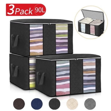 3 Pack Closet Organizers and Storage Bags for Clothes, Large Capacity Clothing Storage Bags with Reinforced Handle, 3 Layer Fabric Closet Organizer for Clothing, Bedding