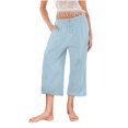 thumbnail image 3 of Yuyuzo Wide Leg Pants for Women High Waist Cotton Linen Drawstring Ruched Solid Color Boho Beach Trousers, 3 of 5