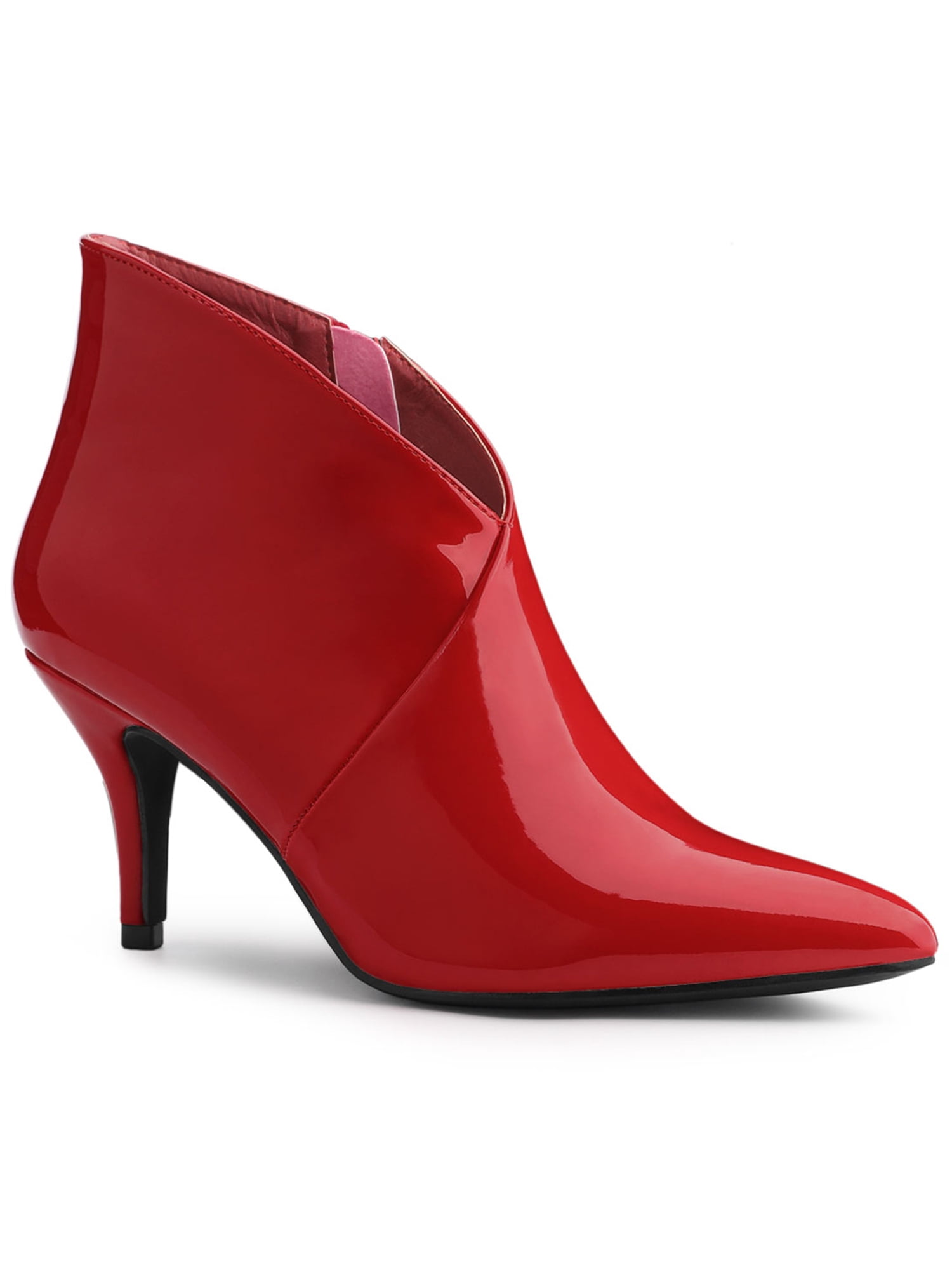 Unique Bargains Women's Point Toe Patent Leather Stiletto Heel Ankle Boot
