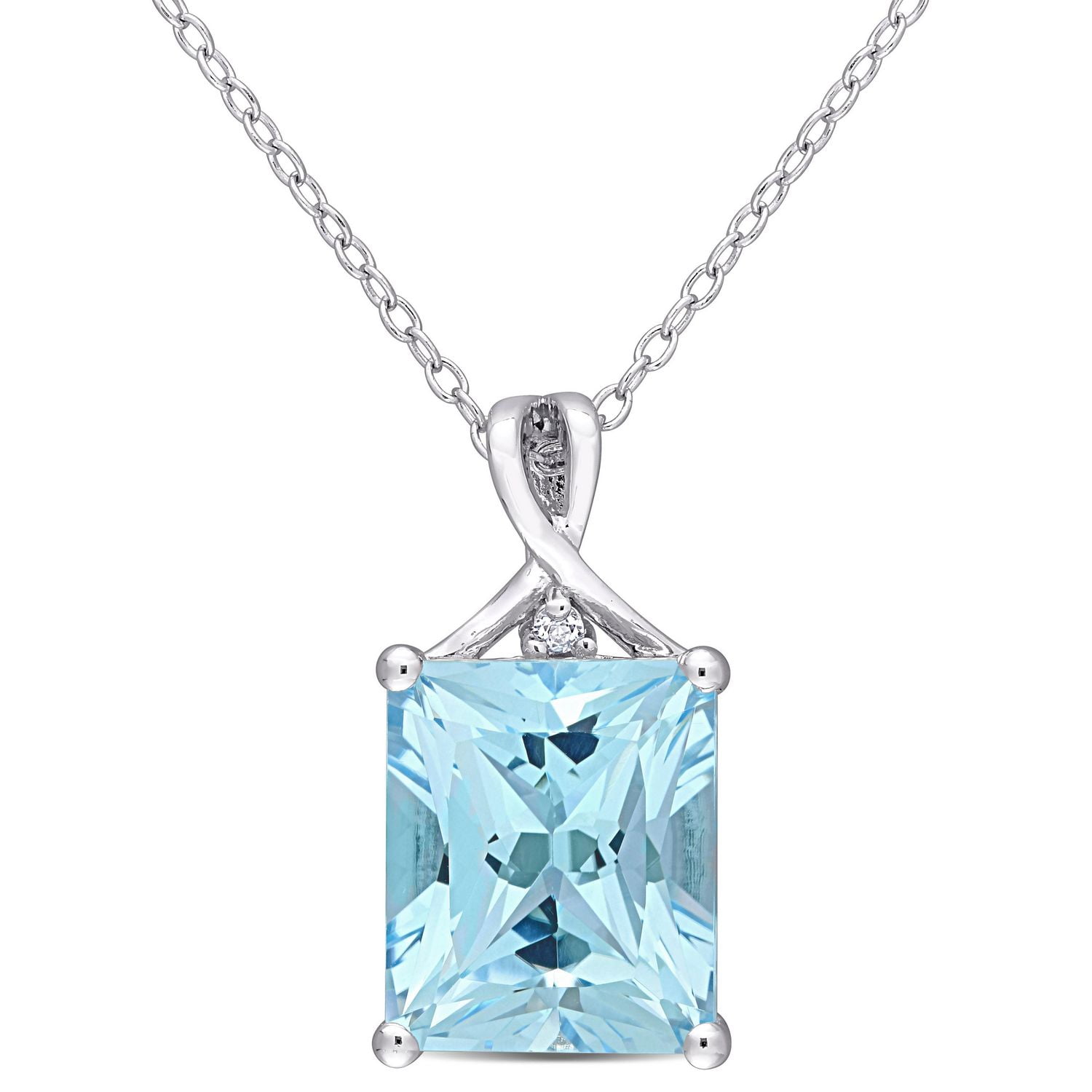 Miabella 7-1/2 Carat T.G.W. Blue Topaz and White Topaz Sterling Silver Drop Pendant with Chain
