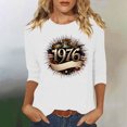 thumbnail image 1 of Uootdi Hauts pour Femmes Manches 3/4 Col Ras du Cou Imprimé Palmier Coucher de Soleil 1976 Coupe Décontractée T-Shirts Rétro Plage Vacances Cadeau, 1 of 4