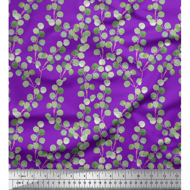 Soimoi Purple Georgette Viscose Fabric Leaf Leaves Print Fabric by Yard 44 Inch Wide
