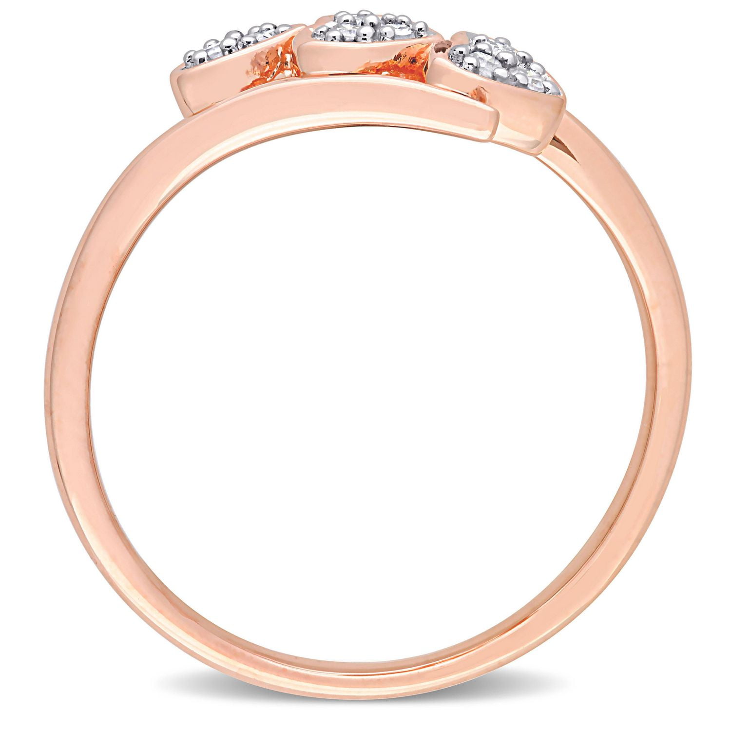 Bague de Promesse à trois coeur Miabella avec 1/10 Carat PT de diamant en Argent Sterling Plaqué Rose