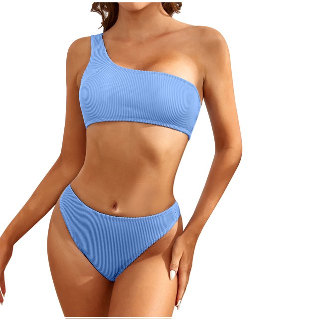 Ersazi Women One Piece Swimsuits Lady Containing Chest Pad Solidt Bikini Set Two Piece Swimsuit In Clearance Blue M