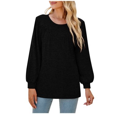 Pisexur Tuniques pour Femmes Grande Taille Manches Longues Col Rond Couleur Unie Hauts Amples Décontractés T-Shirt P-2TG