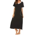 thumbnail image 1 of Pisexur Robes de Nuit pour Femmes 2024 Col en V Portefeuille Vêtement de Nuit Chandail à Enfiler Manches Courtes Robe de Nuit Été Décontractée Confortable Fendue Pyjama avec Poches, 1 of 8