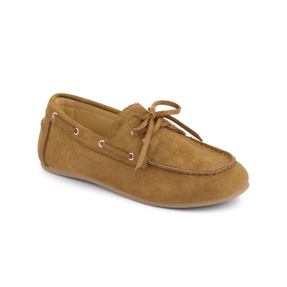 BLISSFUL STEP Women's Round Toe Boat Flats Slip on Loafers Brown (Size 7)