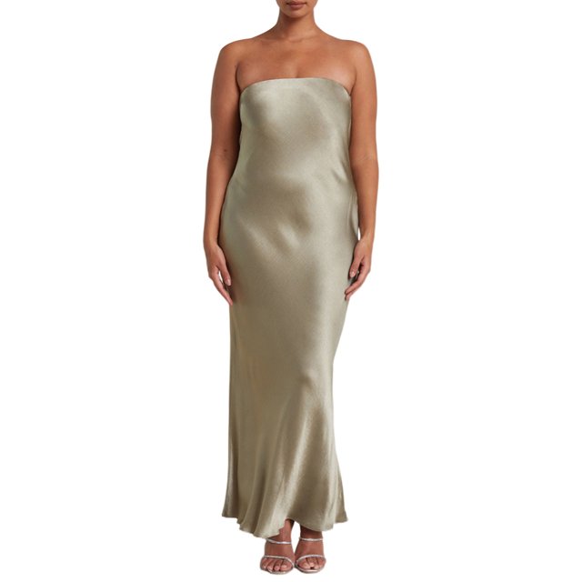 Faithtur Nouvelle Mode Femmes Robe Sans Manches Couleur Unie Bustier Élégante une Pièce, Robe de Banquet de Mariage Cocktail