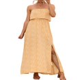 thumbnail image 3 of LNGOOR Women Bohemian Floral Ruffles Long Maxi Dress Strapless A-line Split Tube Tops, 3 of 7
