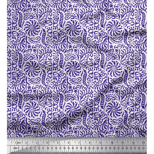 Soimoi Modal Satin Fabric Floral & Paisley Block Fabric Prints by Yard 42 Inch Wide