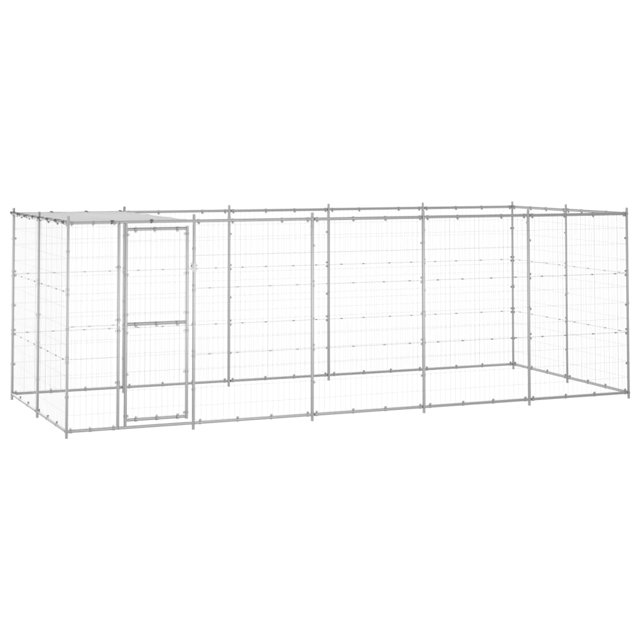 vidaXL Chenil Extérieur en Acier Galvanisé avec Toit 12,1 M2